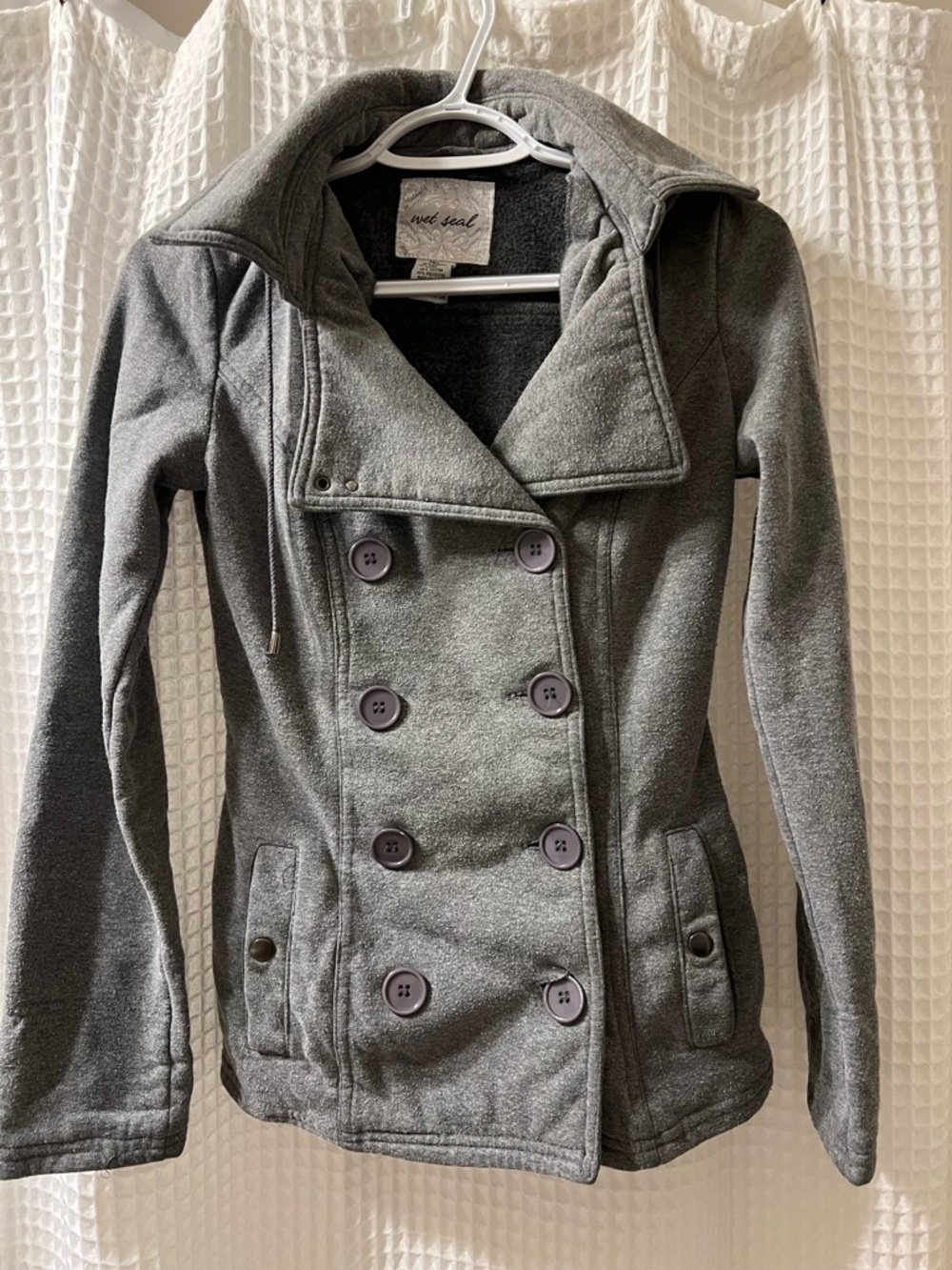 Vintage Wet Seal Gray Double-Breasted Peacoat with High Collar